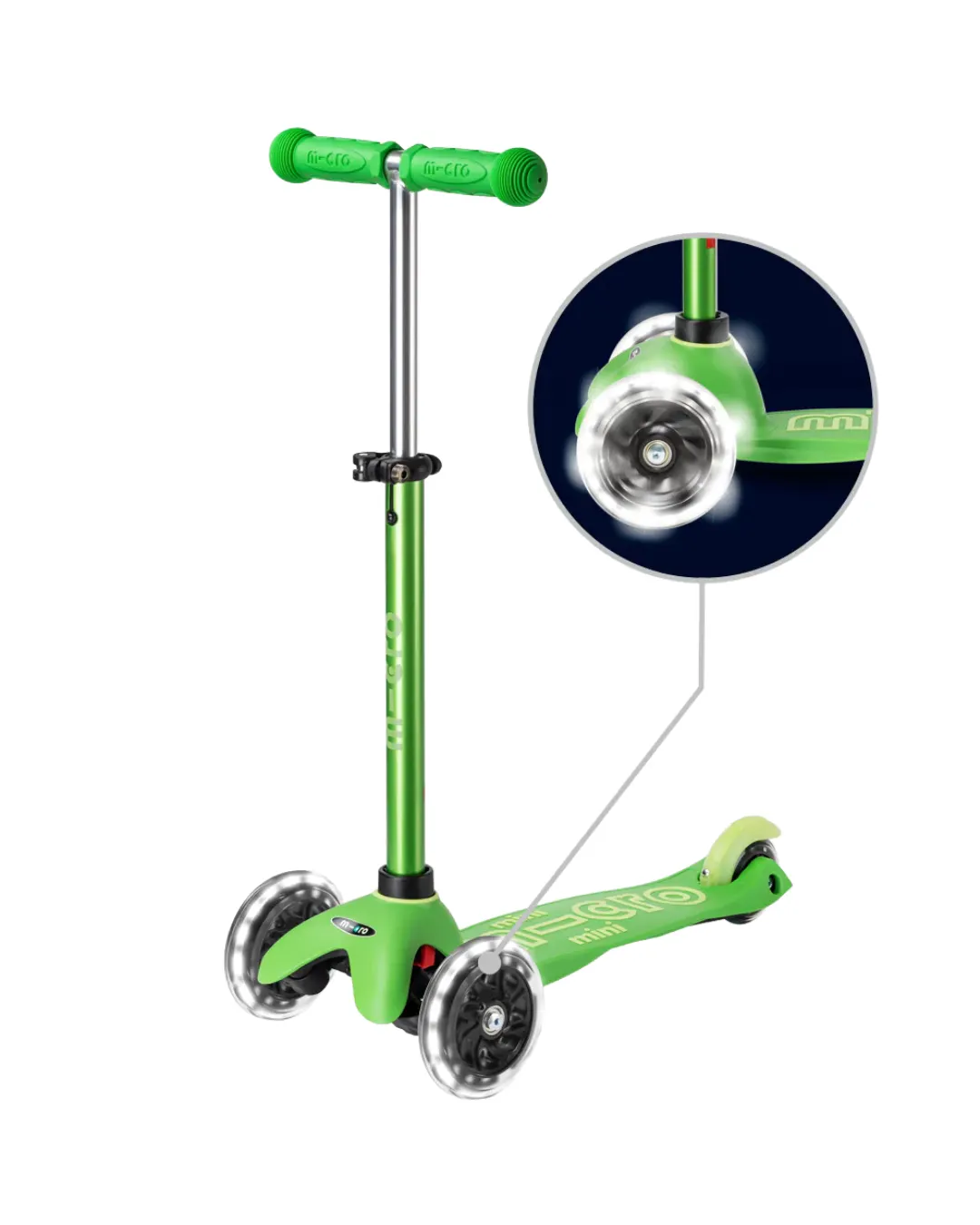 Micro - hulajnoga ze świecącymi kołami Mini Micro Deluxe LED Green