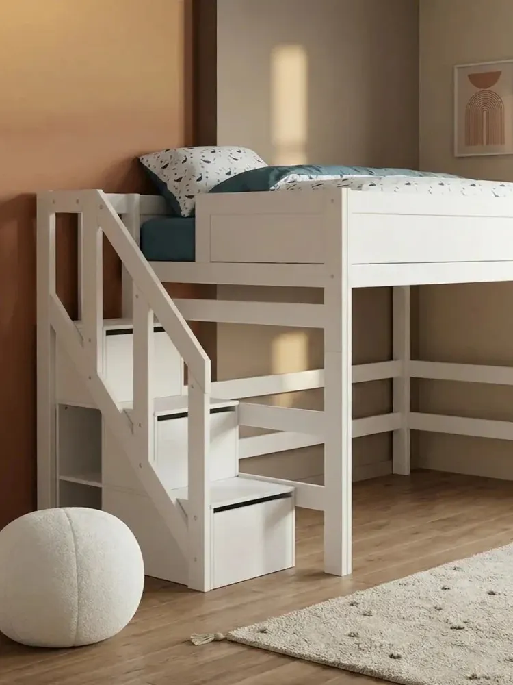 LIFETIME Kidsrooms - łóżko wysokie High Sleeper ze schodami 120x200 cm White Premium
