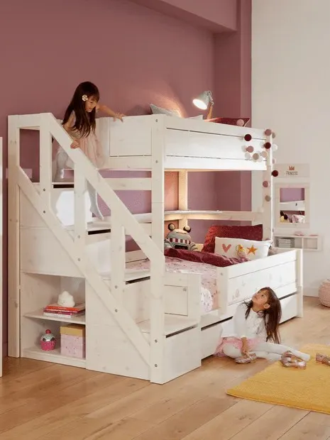 LIFETIME Kidsrooms - łóżko piętrowe Family 90/120x200 cm ze schodami Whitewash Premium LIFETIME Kidsrooms - łóżko piętrowe Family 90/120x200 cm ze schodami Whitewash Premium