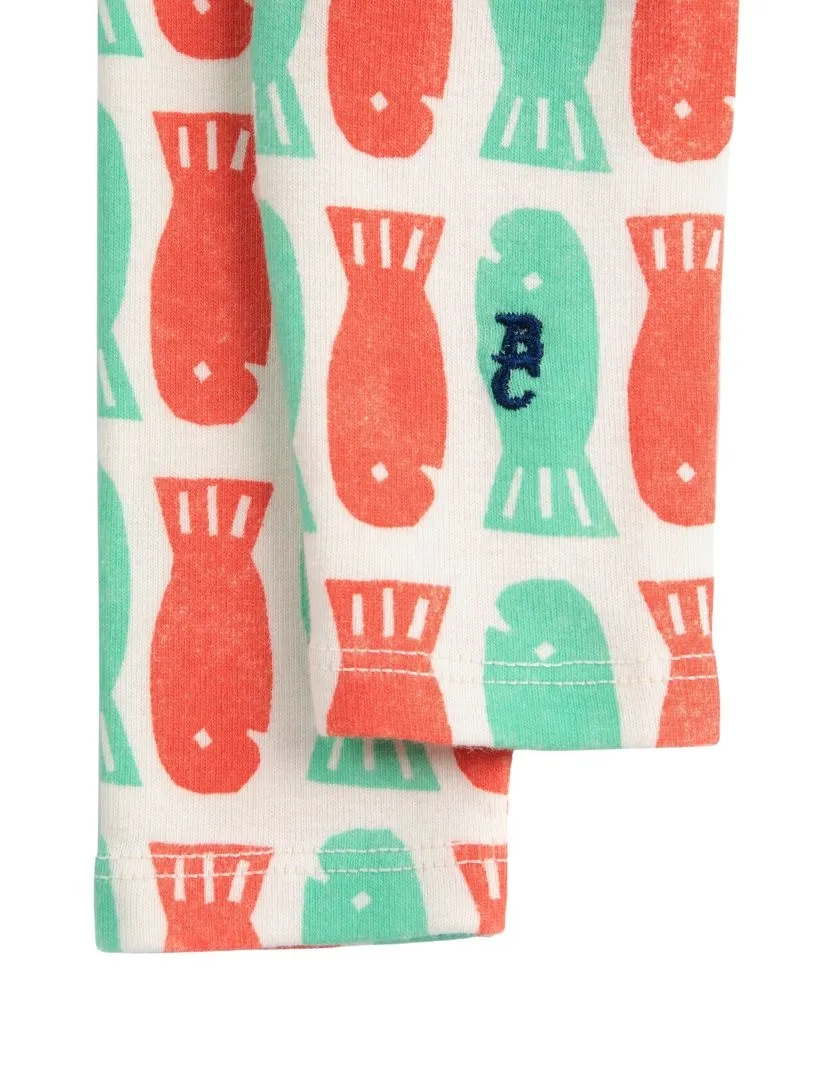 BOBO CHOSES - legginsy dziecięce Lucky Fish w rybki off white złamana biel