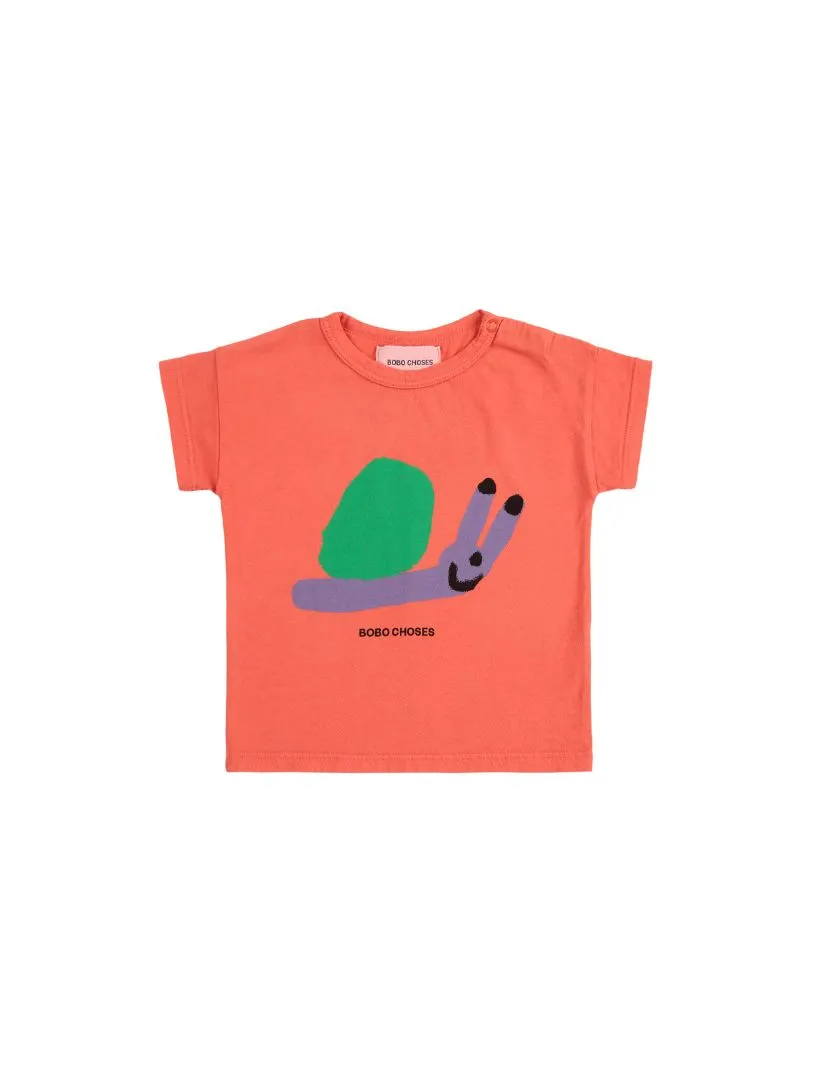 BOBO CHOSES - T-shirt dziecięcy Funny Snail krótki rękaw z nadrukiem ślimaka red czerwony