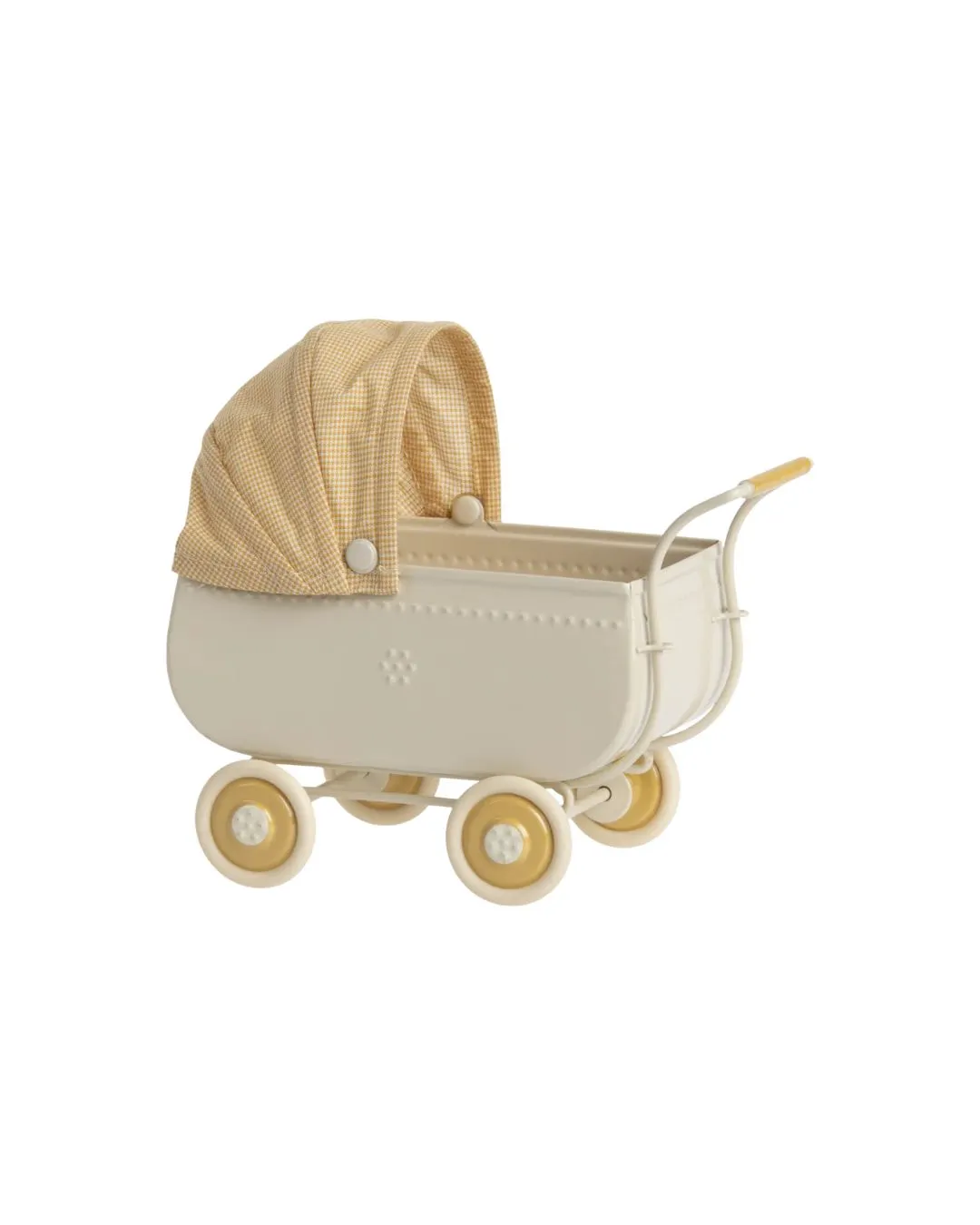 Maileg - metalowy wózek dla myszek 15cm - Micro pram yellow Maileg - metalowy wózek dla myszek 15cm - Micro pram yellow