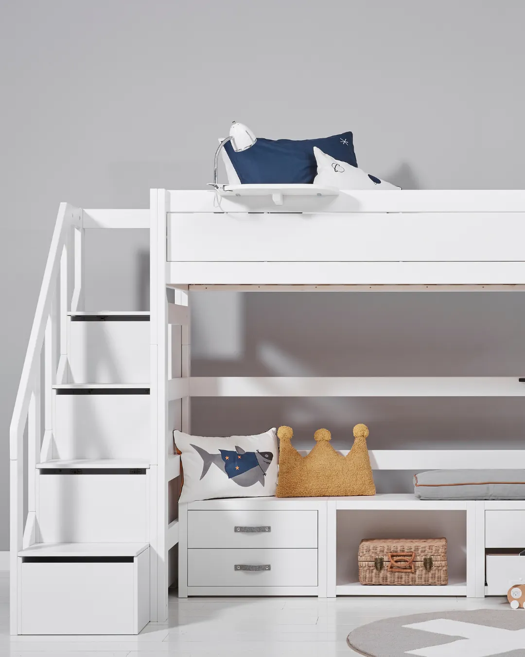 LIFETIME Kidsrooms - łóżko wysokie High Sleeper 177 cm ze schodami White Standard