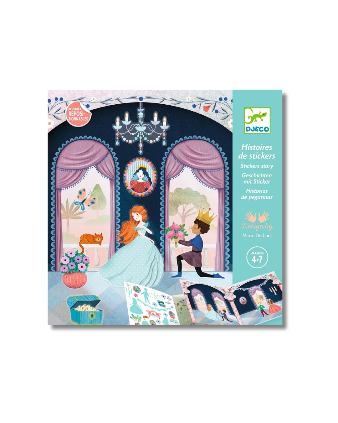 Djeco - książka z naklejkami wielokrotnego użytku Księżniczki Djeco - książka z naklejkami wielokrotnego użytku Księżniczki