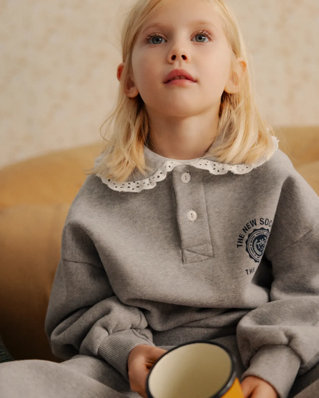 The New Society - bluza Ash Polo Mid Grey Melange The New Society - bluza Ash Polo Mid Grey Melange