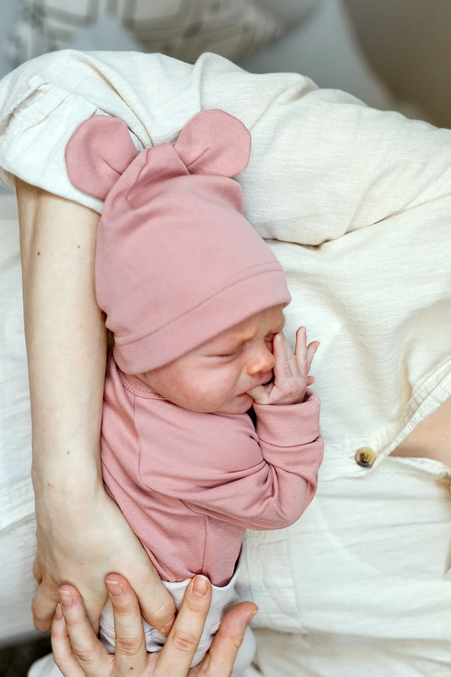 Poofi - czapka niemowlęca z uszami herbaciana róża