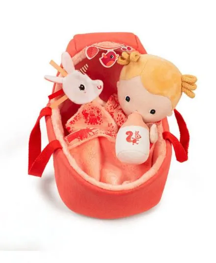 Lilliputiens - lalka dzidziuś w gondoli z komforterem i butelką mleka Lena