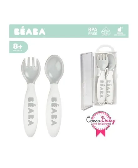 Beaba - sztućce plastikowe w etui Grey Beaba - sztućce plastikowe w etui Grey