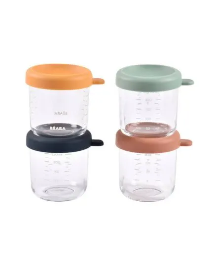 Beaba - zestaw pojemników/słoiczków szklanych z zamknięciem 4 x 250 ml Sunrise Color