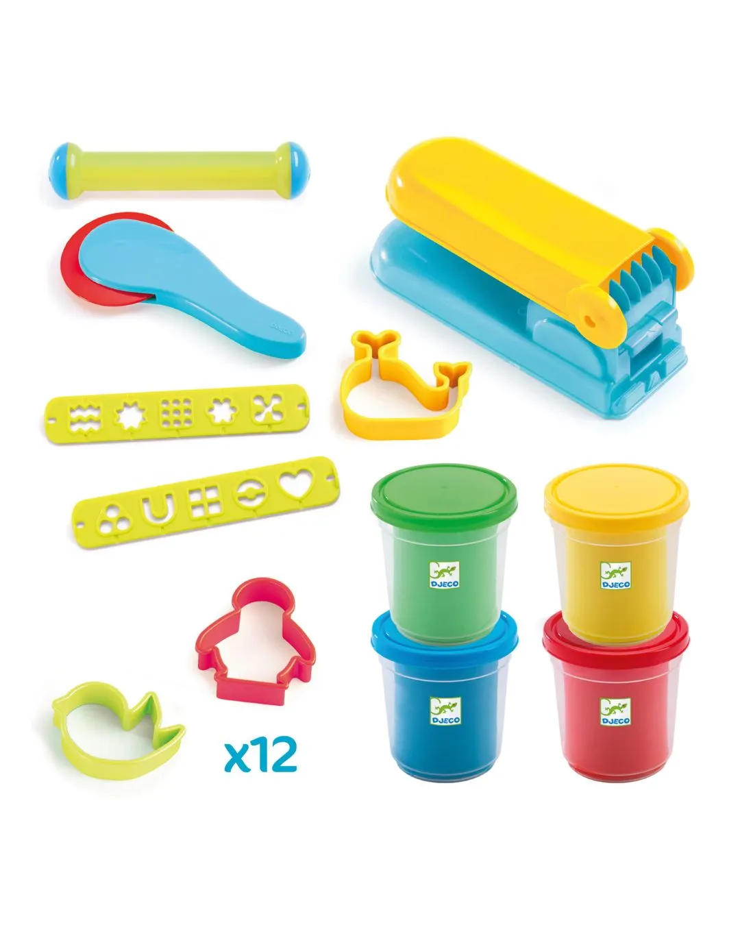 Djeco - zestaw masy plastycznej 4 kolory z 15 akcesoriami